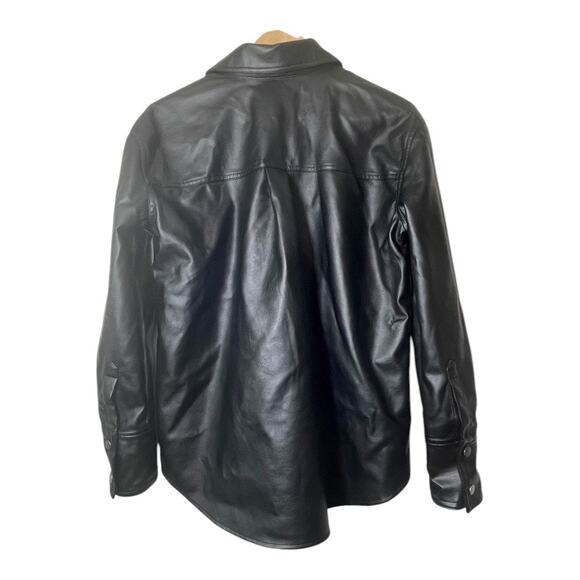 Baccini Womens Vegan Faux Leather Snap Down Shirt Shacket Size Small Black Goth - Picture 3 of 7